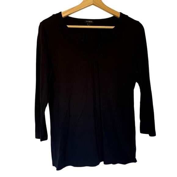 Talbots long sleeved black top vintage neckline women's size large cotton modal - Picture 1 of 6